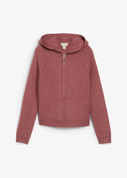 Sweter rozpinany z kapturem. Fioletowe kardigany damskie bonprix, bez wzorów, z dzianiny, bez kołnierzyka. Za 159.99 zł.