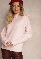 Różowy Golf Sweter z Tłoczeniem i Ściągaczami Melovira. Czerwone swetry nierozpinane damskie Renee, na zimę, bez wzorów, bez kołnierzyka, bez ramiączek. Za 99.99 zł.