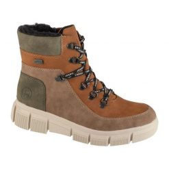 Buty Rieker Boots X3404-90 brązowe. Brązowe botki damskie bez wzorów, z gumy, bez obcasa, bez zapięcia. Za 479.08 zł.