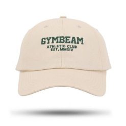 Czapka unisex fitness z daszkiem beżowa Athletic Club. Brązowe czapki damskie GYMBEAM, bez wzorów, sportowe. Za 59.90 zł.