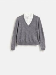 Sweter z koszulową wstawką - szary. Szare swetry nierozpinane damskie Reserved, l, bez wzorów, z dzianiny, bez kołnierzyka, bez ramiączek. Za 129.99 zł.