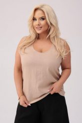 Lniany top Clea w kolorze nude PLUS SIZE OVERSIZE XXL. Topy damskie Moda Size Plus Iwanek, l, bez wzorów, ze lnu, eleganckie, bez kołnierzyka, bez ramiączek. W wyprzedaży za 139.90 zł.