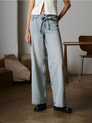 Jeansy wide leg - turkusowy. Niebieskie jeansy damskie Sinsay, bez wzorów, z jeansu. W wyprzedaży za 35.99 zł.