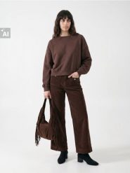 Sztruksowe jeansy wide leg - brązowy. Brązowe jeansy damskie Sinsay, bez wzorów, z jeansu. Za 69.99 zł.