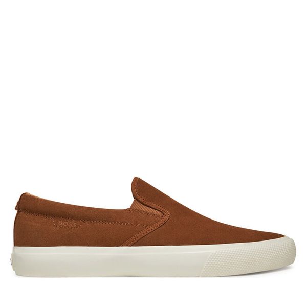 Tenisówki BOSS. Brązowe trampki męskie Boss, bez wzorów, bez zapięcia. Za 389.99 zł.