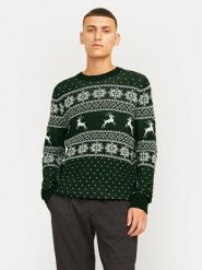 Jack & Jones Sweter Xmas Gabriel 12266118 Zielony Regular Fit. Zielone swetry męskie Jack & Jones, m, bez wzorów, z syntetyku, bez kołnierzyka, bez ramiączek. Za 99.99 zł.