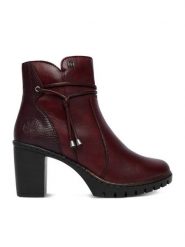 Rieker Botki CEO-Y2567-35 Bordowy. Czerwone botki damskie Rieker, bez wzorów, ze skóry, bez obcasa, na słupku, bez zapięcia. Za 429.99 zł.