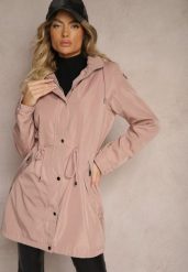 Różowa Kurtka Parka Ściągana w Talii Troczkiem z Odpinanym Kapturem Fessiania. Czerwone kurtki damskie Renee, l, bez wzorów, z jeansu. Za 179.99 zł.