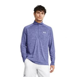 Bluza męska Under Armour Tech 2.0 1/2 Zip. Fioletowe bluzy męskie Under Armour, m, bez wzorów, sportowe, bez ramiączek, bez kaptura. Za 159.99 zł.