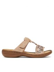 Rieker Klapki 608K2-31 Beżowy. Brązowe klapki damskie Rieker, bez wzorów, bez obcasa, bez zapięcia. Za 299.99 zł.
