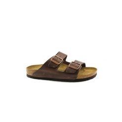 Klapki unisex Birkenstock Arizona. Brązowe klapki męskie Birkenstock, bez wzorów, z materiału, bez zapięcia. Za 453.10 zł.