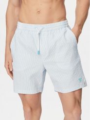 Guess Szorty kąpielowe F6GT11 WN342 Niebieski jasny Regular Fit. Niebieskie kąpielówki męskie Guess, z aplikacjami, z syntetyku. Za 299.99 zł.
