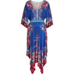 Sukienka z paskiem, w deseń boho bonprix ciemnoniebieski z nadrukiem. Niebieskie sukienki damskie bonprix, bez wzorów, boho, bez kołnierzyka, bez ramiączek. Za 129.99 zł.