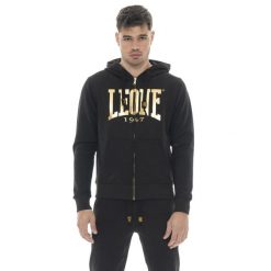 Herren-Winter-Kapuzenpullover mit Reißverschluss, großem Leone 1947 Złote logo. Czarne bluzy męskie LEONE 1947 APPAREL, bez wzorów, z bawełny, sportowe, bez ramiączek, bez kaptura. W wyprzedaży za 176.82 zł.