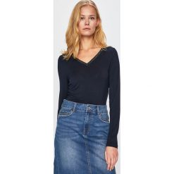 Morgan - Bluzka. Niebieskie bluzki damskie Morgan, m, z aplikacjami, z dzianiny, bez kołnierzyka, bez ramiączek. W wyprzedaży za 69.90 zł.