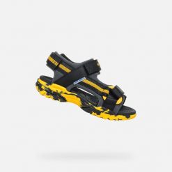 Sandały GEOX J BOREALIS B Czarny. Czarne sandały męskie Geox, na lato, bez wzorów, z tkaniny, bez zapięcia. Za 245.99 zł.