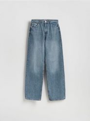 Jeansy wide leg - indigo jeans. Niebieskie jeansy damskie Reserved, bez wzorów, z bawełny. Za 139.99 zł.