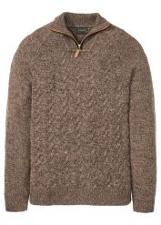 Sweter ze stójką z materiału z domieszką wełny. Brązowe swetry męskie bonprix, m, bez wzorów, z dzianiny, bez kołnierzyka, bez ramiączek. Za 122.99 zł.