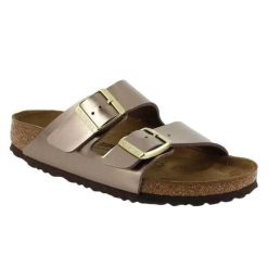 Klapki damskie Birkenstock Arizona BS. Szare klapki damskie Birkenstock, bez wzorów, z syntetyku, eleganckie, bez obcasa, bez zapięcia. Za 287.00 zł.