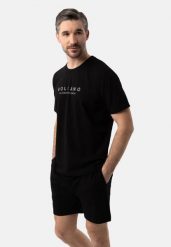 Piżama dwuczęściowa gładka U-REM. Czarne piżamy męskie Volcano, l, bez wzorów, z bawełny, bez kołnierzyka, bez ramiączek, krótkie. Za 99.99 zł.