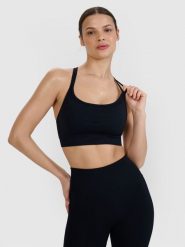 4F Biustonosz do jogi i pilatesu z niskim wsparciem - czarny XS/S. Czarne bielizna sportowa damska 4F, l, bez wzorów, z dzianiny. W wyprzedaży za 99.99 zł.