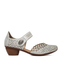 Półbuty Rieker. Szare półbuty damskie Rieker, bez wzorów, bez obcasa, na obcasie, bez zapięcia. Za 319.99 zł.