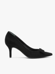 Czarne czółenka z weluru z ozdobą. Czarne czółenka damskie Brawo sp. z o.o., z aplikacjami, ze skóry, eleganckie, bez obcasa, na obcasie, bez zapięcia. Za 379.99 zł.