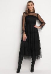 Czarna Rozkloszowana Sukienka Maxi z Koronką Jorissa. Czarne sukienki damskie Born2be, m, z aplikacjami, z koronki, klasyczne, bez kołnierzyka, bez ramiączek, maxi, rozkloszowane. Za 189.99 zł.