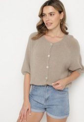 Beżowy Kardigan z Wełną z Rękawami Długości 3/4 Iffolara. Brązowe kardigany damskie Born2be, uniwersalny, bez wzorów, z wełny, eleganckie, bez kołnierzyka. Za 139.99 zł.