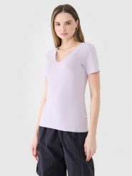 4F T-shirt slim gładki damski - fioletowy XL. Fioletowe t-shirty damskie 4F, xl, bez wzorów, z bawełny, klasyczne, bez kołnierzyka, bez ramiączek. W wyprzedaży za 39.99 zł.