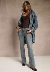 Niebieskie Jeansy o Fasonie Flare Regular Waist Setava. Niebieskie jeansy damskie Renee, bez wzorów, z bawełny. Za 119.99 zł.