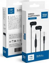 BLUE STAR słuchawki przewodowe Jack 3,5 mm z mikrofonem PA-E67 1,2 m czarne. Czarne słuchawki dokanałowe BlueStar. Za 8.75 zł.