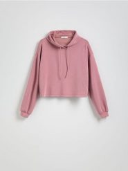 Krótka bluza z kapturem - jasnofioletowy. Fioletowe bluzy damskie Reserved, l, bez wzorów, z dzianiny, bez ramiączek, z kapturem. Za 89.99 zł.