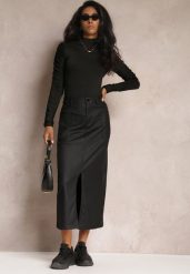 Czarna Spódnica Zapinana na Zamek z Kieszeniami i Guzikiem o Dopasowanym Fasonie Bahar. Czarne spódnice damskie Renee, m, bez wzorów, eleganckie, maxi, dopasowane. Za 79.99 zł.