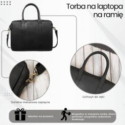 Torba męska na ramię skórzana na dokumenty A4 na laptopa czarna elegancka Paolo Peruzzi IM-05-BL. Czarne torby na laptopa damskie bez wzorów, z jeansu. Za 225.09 zł.