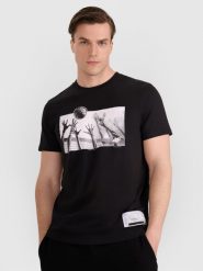 4F T-shirt regular z nadrukiem siatkarskim męski - czarny M. Czarne koszulki sportowe męskie 4F, l, bez wzorów, z bawełny, bez ramiączek, do siatkówki. Za 69.99 zł.