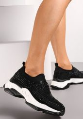 Czarne Buty Sportowe na Grubej Podeszwie w Cyrkonie Elerene. Czarne obuwie sportowe damskie Renee, bez wzorów, bez zapięcia. Za 44.99 zł.