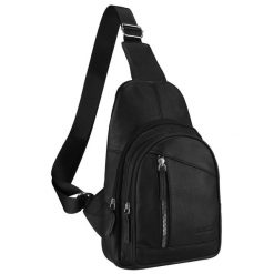Plecak miejski na jedno ramię wykonany ze skóry naturalnej w czarnym kolorze - Rovicky. Czarne plecaki męskie ROVICKY, bez wzorów, ze skóry. Za 79.99 zł.
