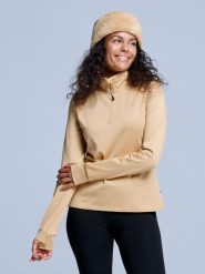 Bluza narciarska - Damskie - Arctic 2.0 - Warm Sand. Brązowe bluzy damskie POEDERBAAS, na zimę, m, bez wzorów, z elastanu, bez ramiączek, bez kaptura. Za 177.72 zł.