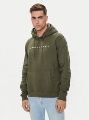 Tommy Jeans Bluza Linear Logo DM0DM17985 Zielony Regular Fit. Zielone bluzy męskie Tommy Jeans, l, bez wzorów, z bawełny, bez ramiączek, bez kaptura. Za 339.99 zł.