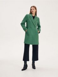 Płaszcz z wełną - jasnozielony. Zielone płaszcze damskie Reserved, l, bez wzorów, z tkaniny, bez kołnierzyka, bez kaptura. W wyprzedaży za 65.99 zł.