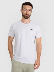 4F T-shirt regular gładki męski - szary 3XL. Szare t-shirty męskie 4F, m, bez wzorów, z bawełny, bez kołnierzyka, bez ramiączek. Za 49.99 zł.