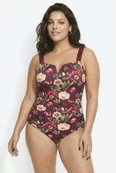 Damskie Strój kąpielowy kwiaty miękkie miseczki skręcone ramiączka. Stroje kąpielowe damskie Ulla Popken, plus size, bez wzorów, z elastanu. Za 223.99 zł.
