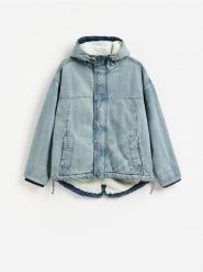 Jeansowa kurtka z ociepleniem - niebieski. Niebieskie kurtki męskie Reserved, l, bez wzorów, z denimu, bez kaptura. Za 259.99 zł.