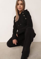 Czarny Komplet Dresowy Bluza z Kapturem z Ozdobnymi Guzikami i Spodnie Eborissa. Czarne bluzy damskie Born2be, l, bez wzorów, z dresówki, klasyczne, bez ramiączek, z kapturem. Za 169.99 zł.