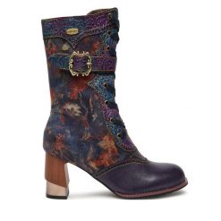 Botki Laura Vita. Fioletowe botki damskie Laura Vita, bez wzorów, bez obcasa, na słupku, bez zapięcia. Za 639.99 zł.