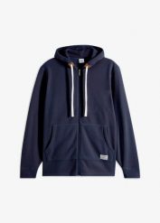 Polarowa bluza rozpinana z kapturem i zewnętrznymi kieszeniami. Niebieskie bluzy sportowe męskie bonprix, m, z aplikacjami, z polaru, z kapturem. Za 104.99 zł.