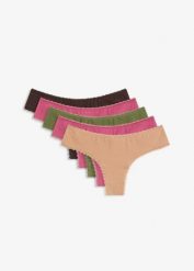 Figi brazylijskie z bawełną (5 szt.). Brązowe majtki damskie bonprix, z bawełny. Za 77.99 zł.