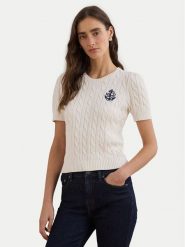 LAUREN RALPH LAUREN Sweter 200961681002 Biały Slim Fit. Białe swetry nierozpinane damskie Lauren Ralph Lauren, l, bez wzorów, z bawełny, bez kołnierzyka, bez ramiączek. Za 439.99 zł.