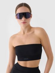4F Crop top bandeau slim szybkoschnący damski - czarny XS/S. Czarne topy damskie 4F, s, bez wzorów, z dzianiny, sportowe, bez kołnierzyka, bez ramiączek. Za 29.99 zł.